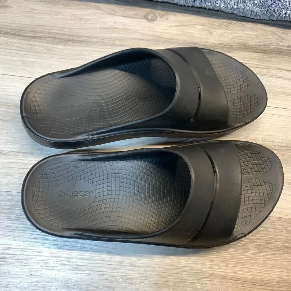 Oofos OOahh Mens 10 Womens 12 Sport Flex Slide Recovery‎ Sandals Black Slides